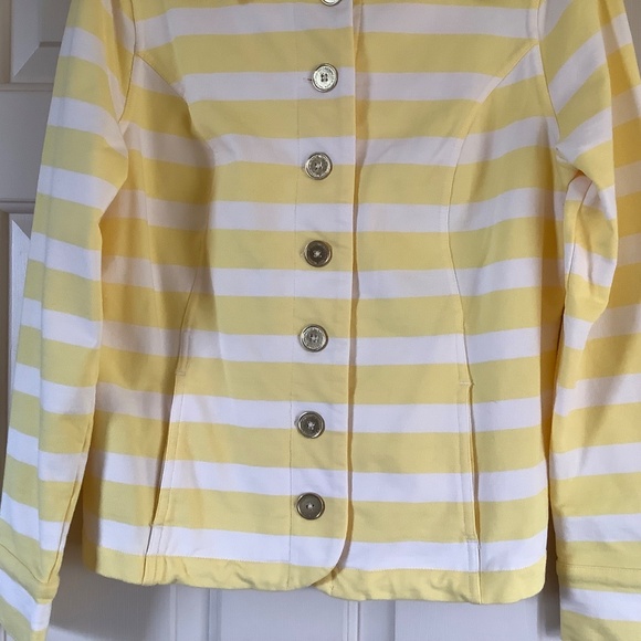 Isaac Mizrahi Striped Button Front Knit Jacket Yellow SZ M - Picture 4 of 16